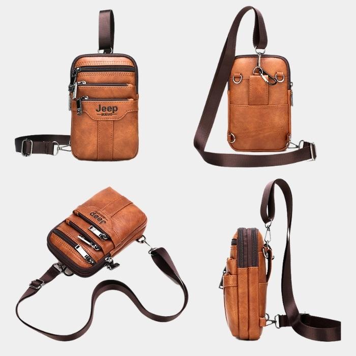 Bolsa Masculina Couro Legítimo Transversal Para Celular- Magnata Jeep Mens