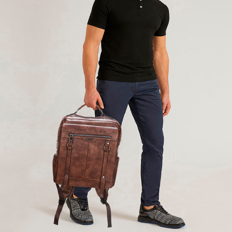 Mochila Masculina De Couro Legítimo Magnata Clássica Jeep