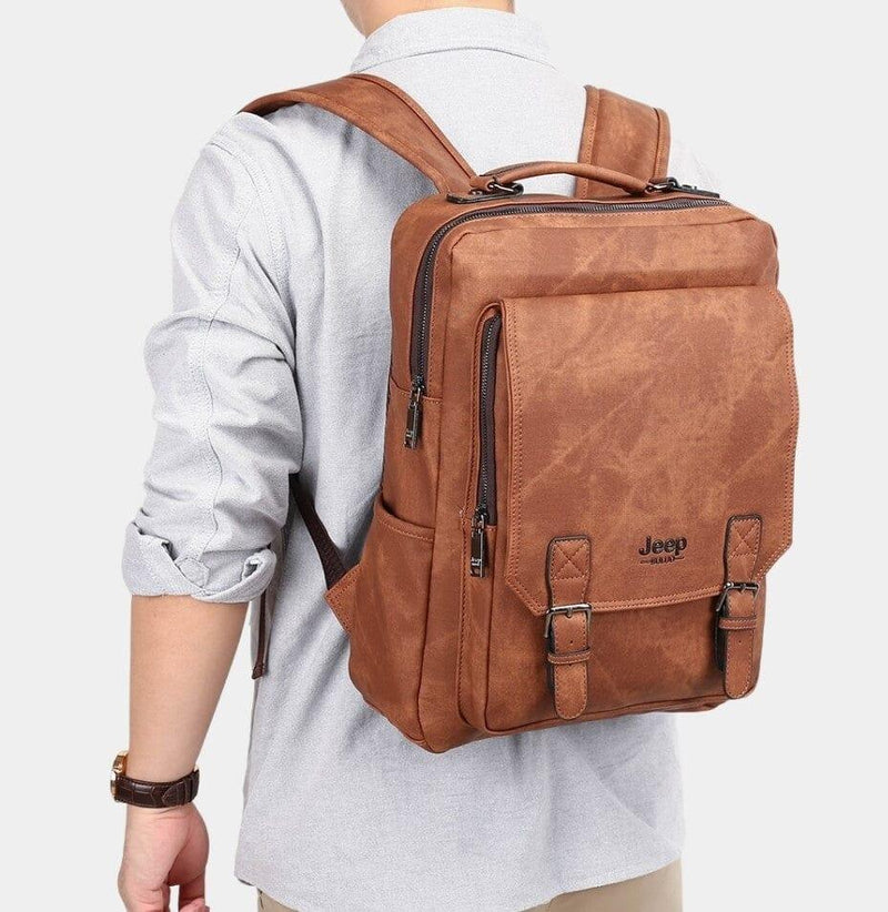 Mochila Masculina De Couro Legítimo Magnata Jepp - Traveling Backpack