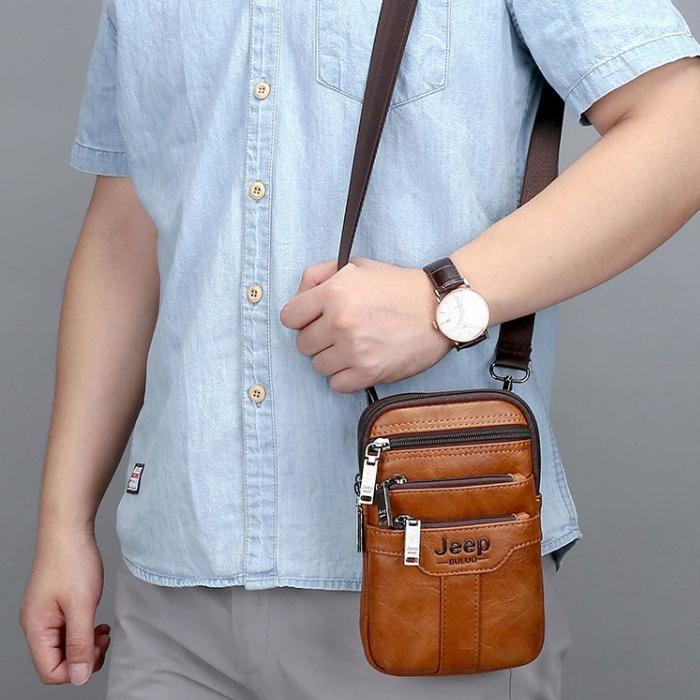 Bolsa Masculina Couro Legítimo Transversal Para Celular- Magnata Jeep Mens