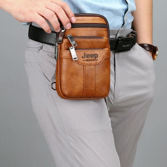 Bolsa Masculina Couro Legítimo Transversal Para Celular- Magnata Jeep Mens