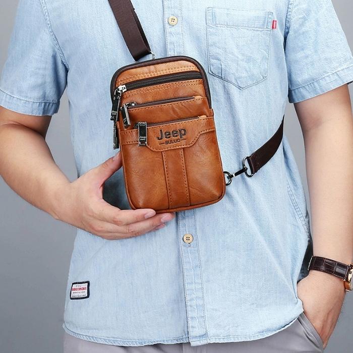 Bolsa Masculina Couro Legítimo Transversal Para Celular- Magnata Jeep Mens