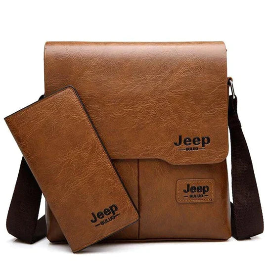 Bolsa Masculina de Couro Jeep Transversal Impermeável Pocket Bag + Brinde Grátis (Carteira de Couro Slim Jeep)